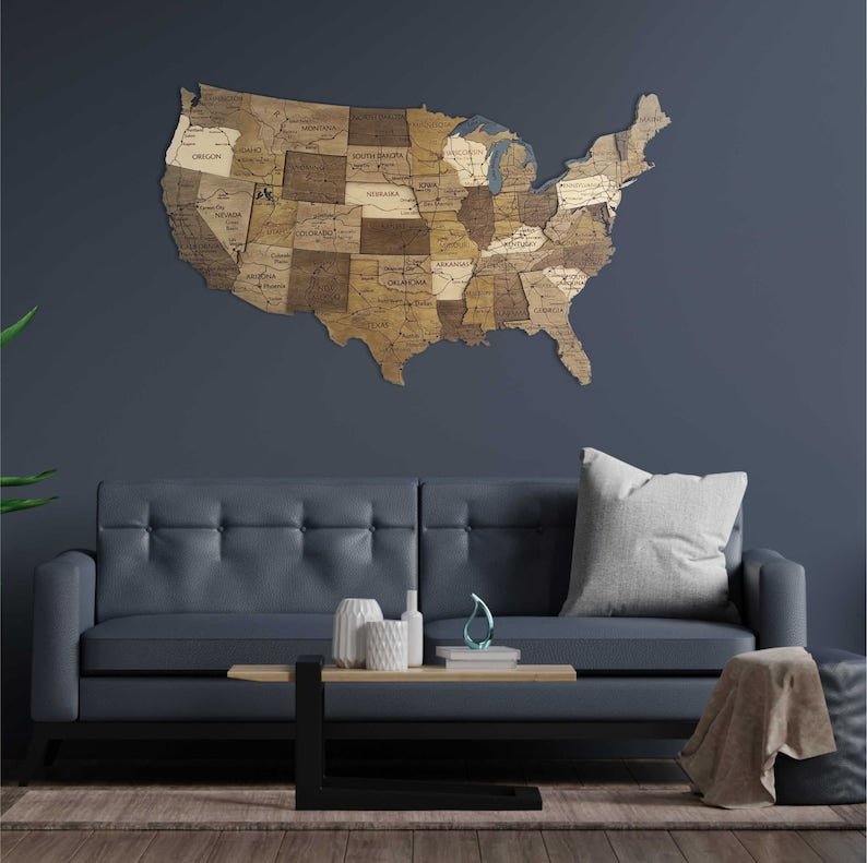 Carte de voyage des États-Unis, Carte à punaiser, Carte murale en bois des États-Unis, Décoration murale, Cadeau pour le 5e anniversaire, Cadeau de pendaison de crémaillère, Décoration d'intérieur