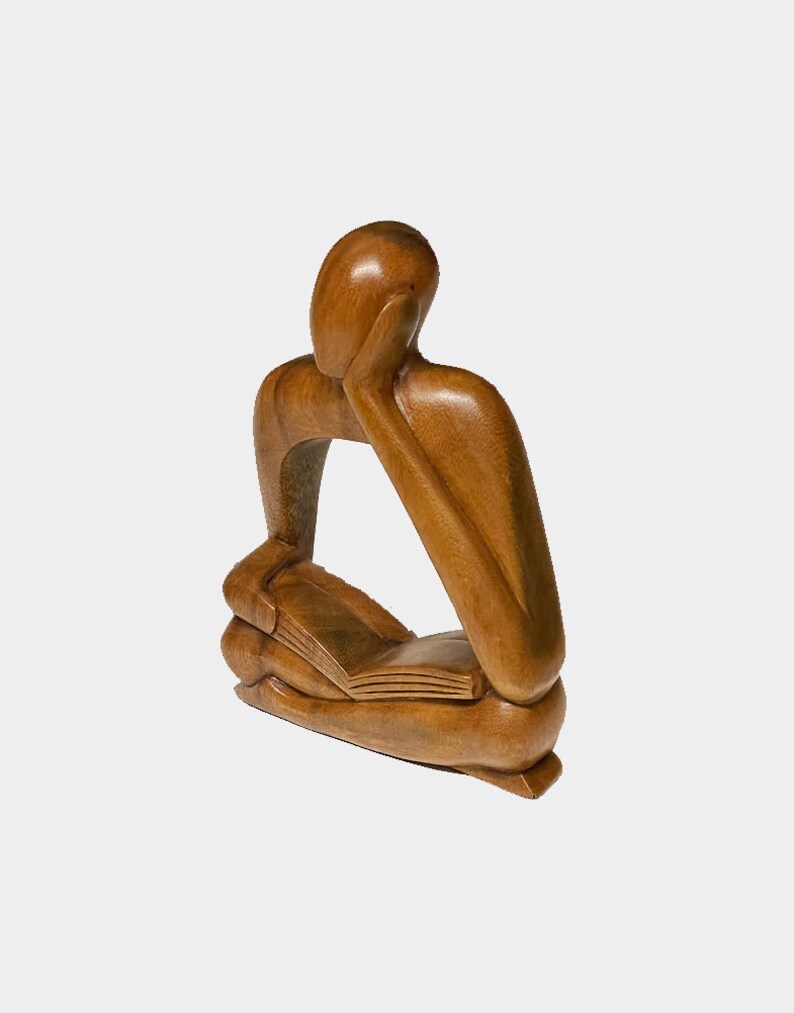 Abstract Wood Sculpture: Man Sitting Down with a Book, Wood carving from Bali, Indonesia, Wood sculpture, Suar wood sculpture
