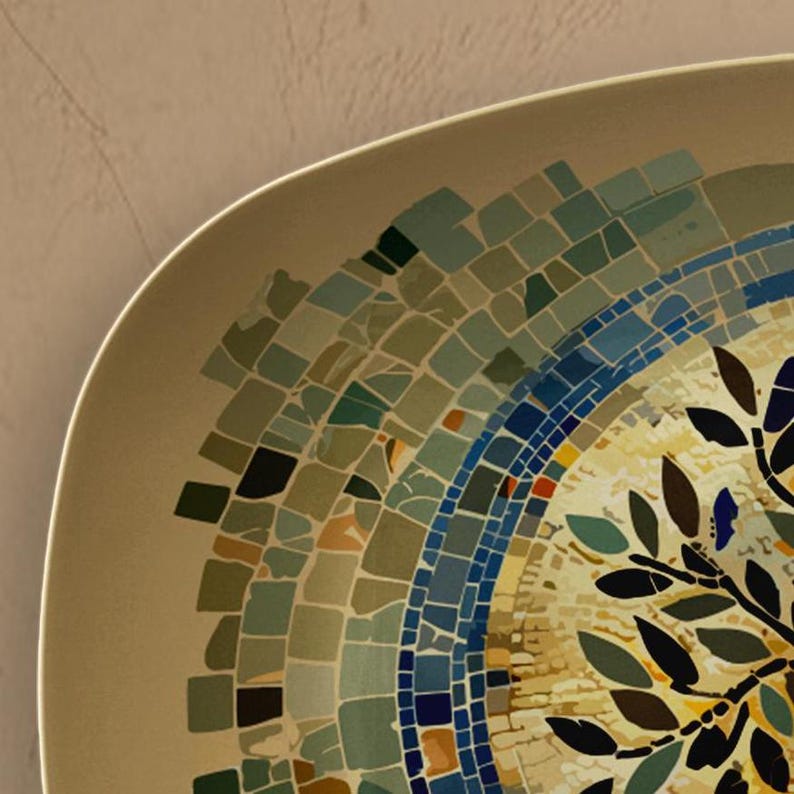 Tree of Life Challah platter, Shabbat Shalom, Jewish Israeli Shabbos Bread Tray inspired by Ancient Judean Mosaics