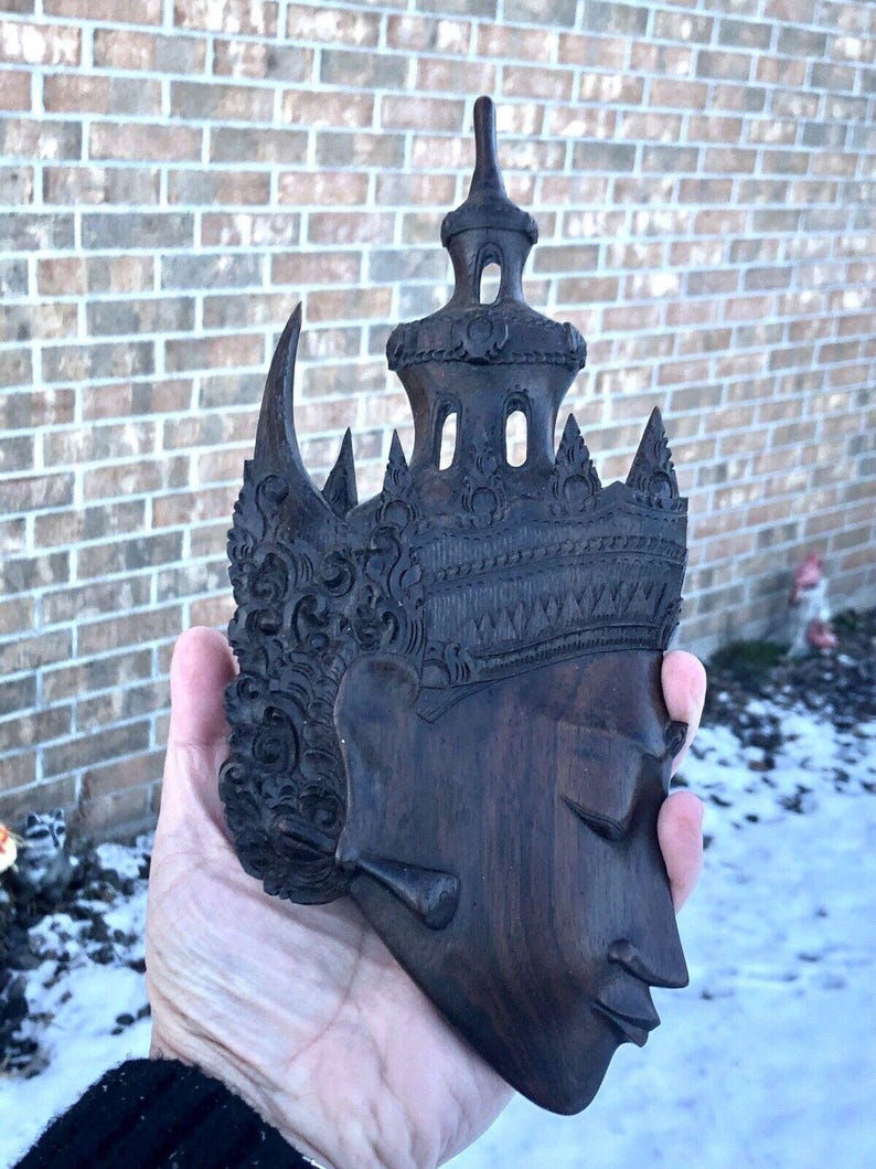 2 tentures exotiques sculptées à la main Ramayana Bali-Indonésie Âge inconnu Bois de Cocobolo