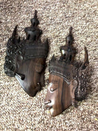 2 tentures exotiques sculptées à la main Ramayana Bali-Indonésie Âge inconnu Bois de Cocobolo