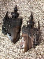 2 tentures exotiques sculptées à la main Ramayana Bali-Indonésie Âge inconnu Bois de Cocobolo