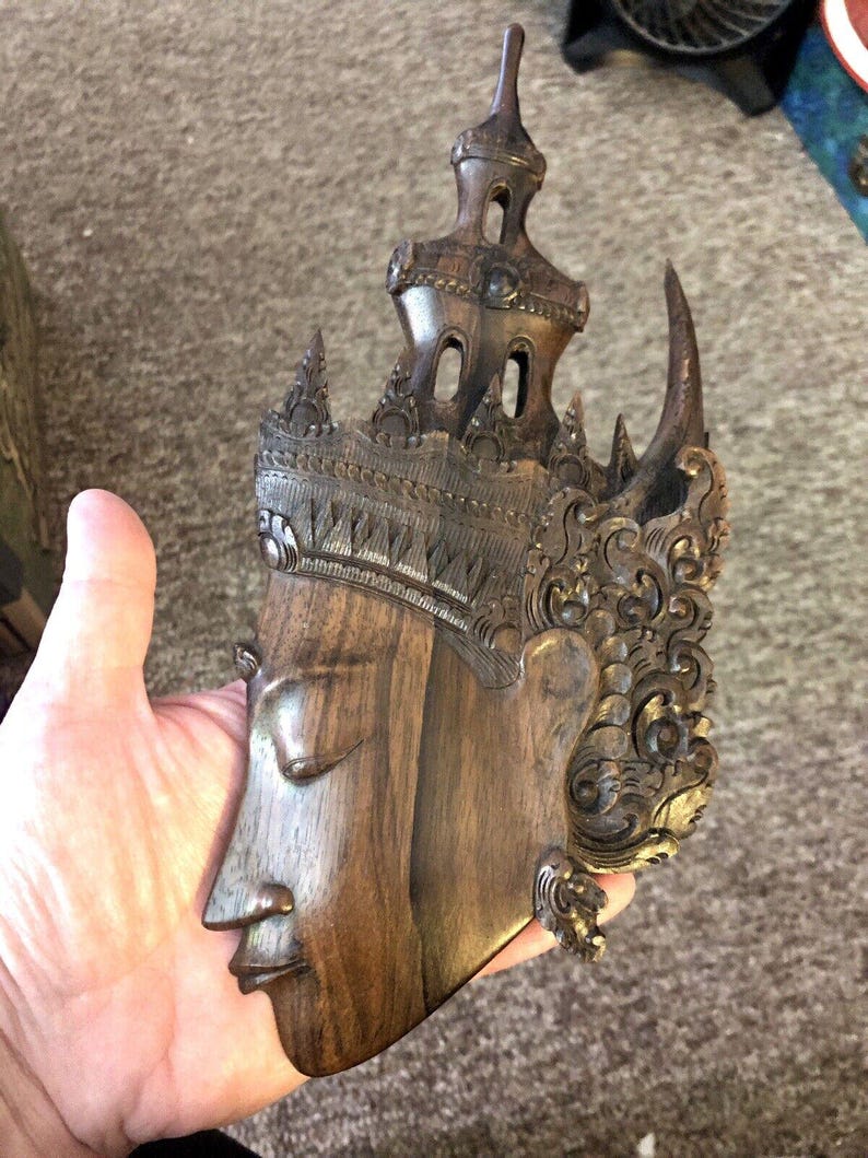 2 tentures exotiques sculptées à la main Ramayana Bali-Indonésie Âge inconnu Bois de Cocobolo