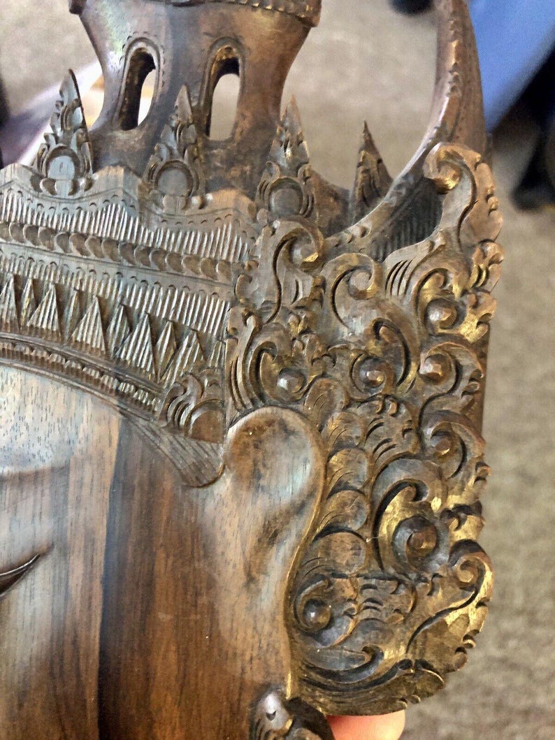 2 tentures exotiques sculptées à la main Ramayana Bali-Indonésie Âge inconnu Bois de Cocobolo