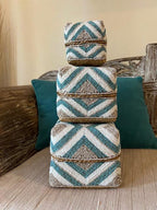 Boîtes coquillages bohèmes - Ensemble de 3 – Rangement tribal balinais fait à la main | Boîtes décoratives empilables pour étagère, salon ou entrée