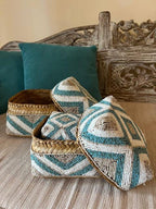 Boîtes coquillages bohèmes - Ensemble de 3 – Rangement tribal balinais fait à la main | Boîtes décoratives empilables pour étagère, salon ou entrée