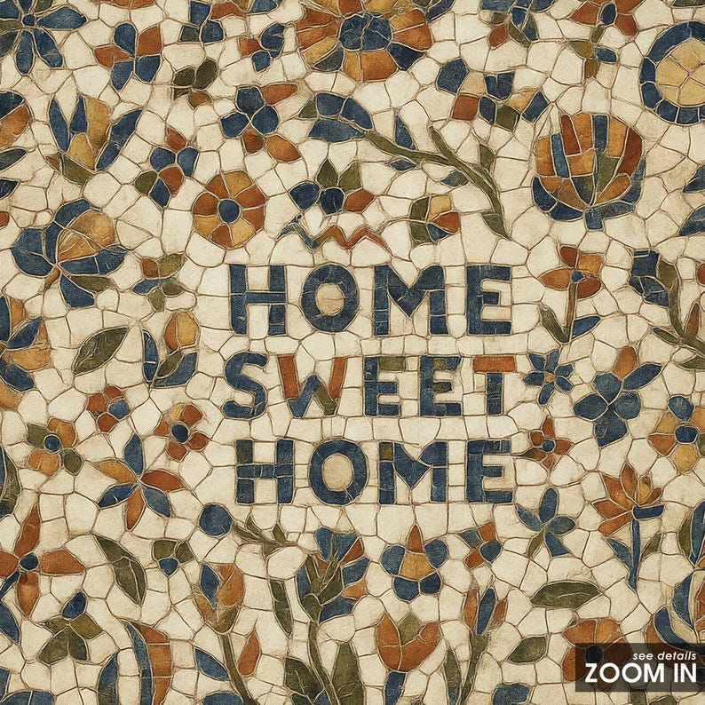 Affiche Mosaïque Doux Foyer – Décoration Murale Florale Style Carreau Vintage