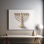 Toile Ménorah Minimaliste à Sept Branches | Décoration Murale Juive | Judaica Moderne