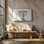 Toile Ménorah Minimaliste à Sept Branches | Décoration Murale Juive | Judaica Moderne