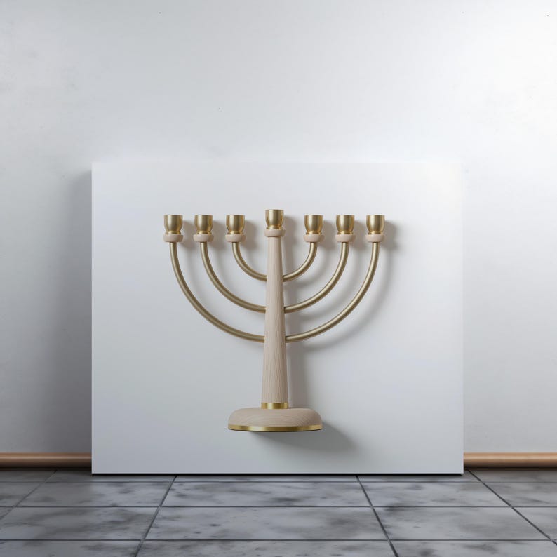 Toile Ménorah Minimaliste à Sept Branches | Décoration Murale Juive | Judaica Moderne
