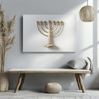 Toile Ménorah Minimaliste à Sept Branches | Décoration Murale Juive | Judaica Moderne