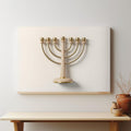 Toile Ménorah Minimaliste à Sept Branches | Décoration Murale Juive | Judaica Moderne