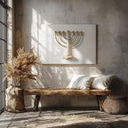 Toile Ménorah Minimaliste à Sept Branches | Décoration Murale Juive | Judaica Moderne