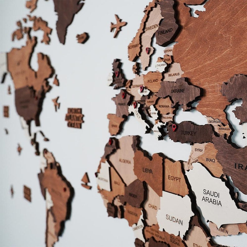 3D Wooden World Map Wall Art, Housewarming Gift, Anniversary Gift, Home Decor