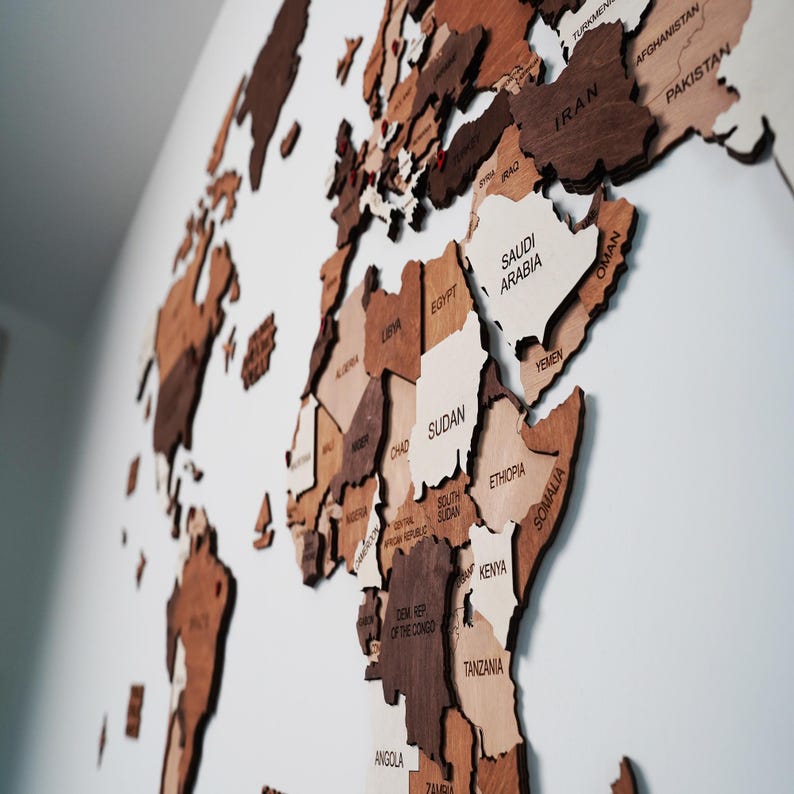 3D Wooden World Map Wall Art, Housewarming Gift, Anniversary Gift, Home Decor