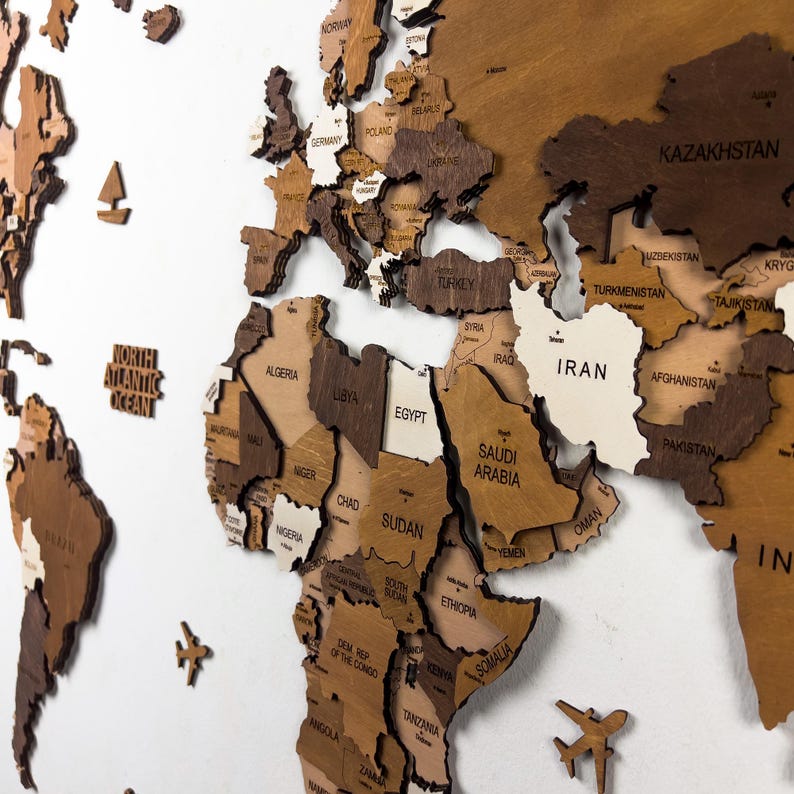 3D Wooden World Map Wall Art, Housewarming Gift, Anniversary Gift, Home Decor