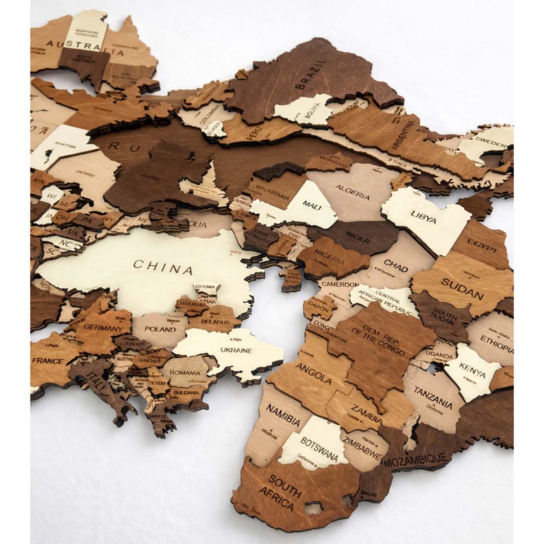 3D Wooden World Map Wall Art, Housewarming Gift, Anniversary Gift, Home Decor