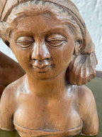 Set of 2 pair of teak wood busts, man and woman. Wood carving, Bali, Indonesia. Very detailed, in good condition. Circa 1960.