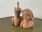 Set of 2 pair of teak wood busts, man and woman. Wood carving, Bali, Indonesia. Very detailed, in good condition. Circa 1960.