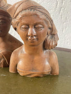 Set of 2 pair of teak wood busts, man and woman. Wood carving, Bali, Indonesia. Very detailed, in good condition. Circa 1960.